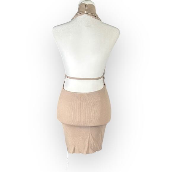 Aya Muse Tipo Mini Dress Women's Small Beige Cowl Neck Open Back Halter $650 - Picture 3 of 11